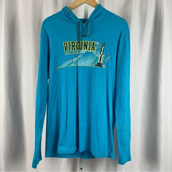Anvil Large Virginia Lighthouse Map Graphic Hooded Long Sleeve Graphic Shirt - Picture 1 of 10